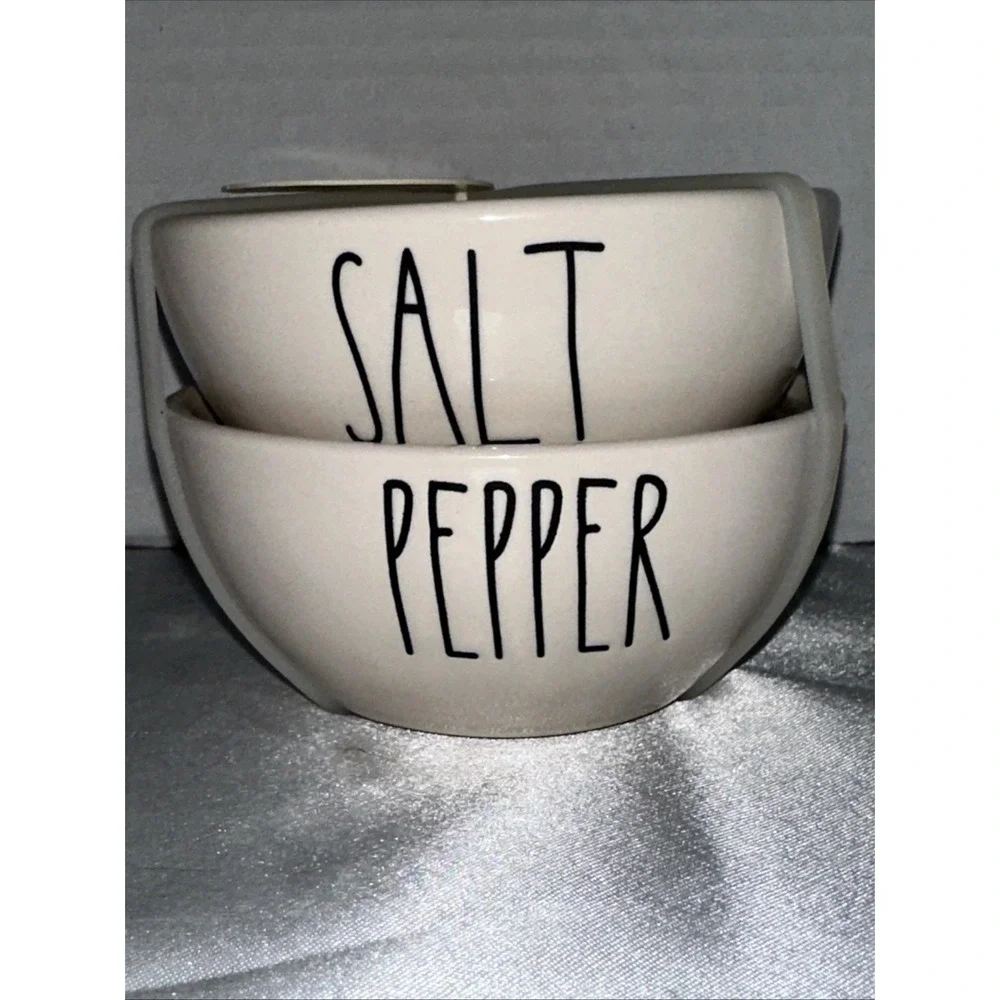 Rae Dunn Salt and Pepper Cellar Bowls Set Cream Ceramic Artisan Collection NEW